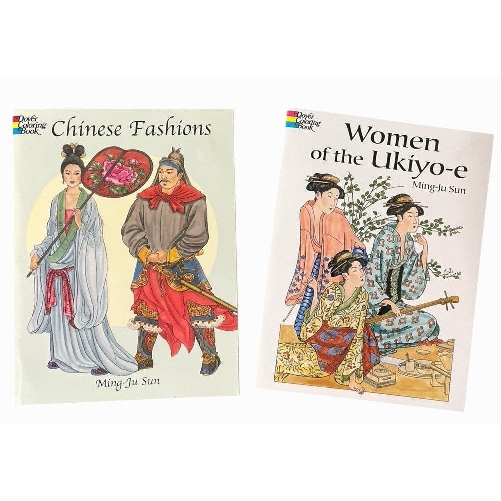 Lot of 2 Dover Coloring Books Women of the Ukiyo-e & Chinese Fashion Ming-Ju Sun